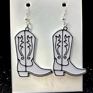 White and Black Cowboy Boot Earrings